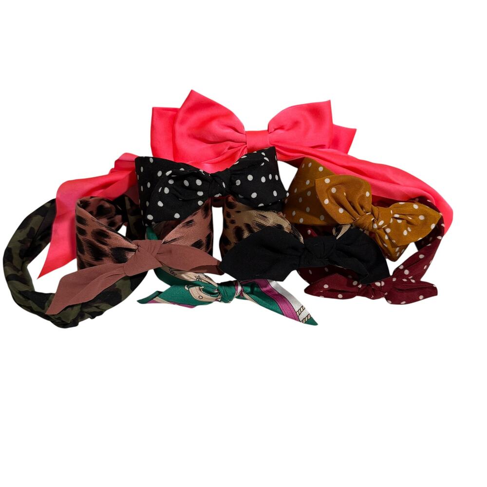 SATIN HEADBANDS Lot of 7 and One Neon Pink Bow